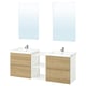 Option: Modern bathroom setup with light wood & white vanities, double sinks, and rectangular mirrors.