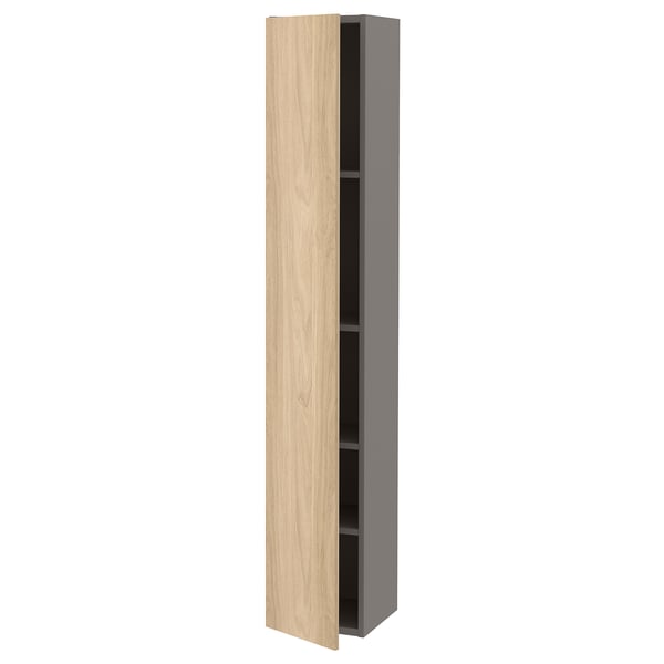 ENHET tall cabinet, oak grey, slim, four shelves.