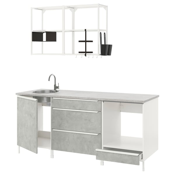 ENHET Kitchen, white/concrete effect, 203x63.5x222 cm IKEA