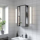 Modern bathroom with ENHET wall-mounted mirror cabinet in black. Glass, steel, fits small spaces.