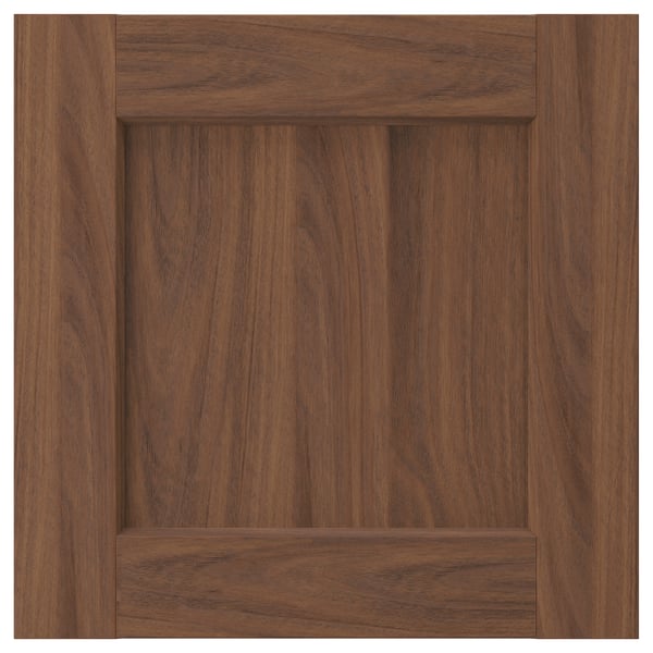 Dark brown wooden cabinet door, classic style, square shape, smooth texture.