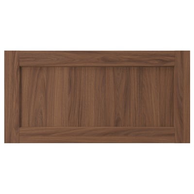ENKÖPING brown walnut cabinet door. Classic styled wood grain finish. Square frame design with durable foil.