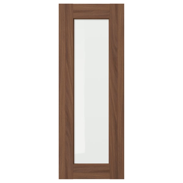 ENKÖPING brown walnut cabinet door with a wooden frame and clear glass panel, classic and durable design.