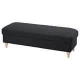 This image shows an ESSEBODA bench in dark gray fabric with wooden legs, offering storage and seating.