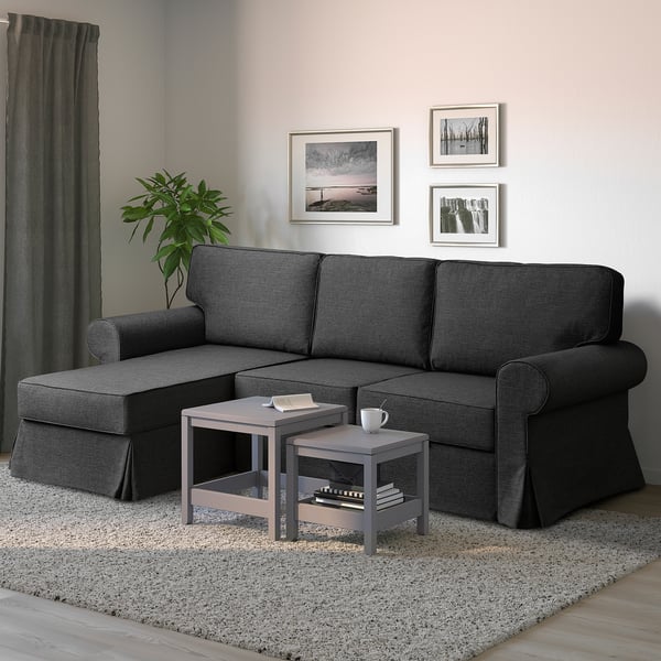 Evertsberg 2 Seat Sofa Bed With Chaise Longue With Storage Dark Grey Ikea
