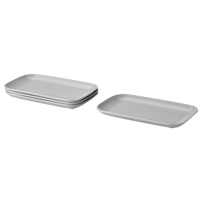 Four light grey rectangular FÄRGKLAR plates of stoneware with simple, modern design.