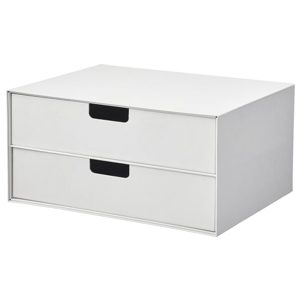 White FJÄDERHARV mini chest, square, two drawers, recycled paperboard.