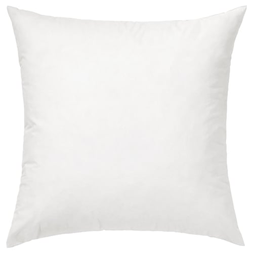 White square FJÄDRAR cushion, soft duck feather fill, 100% cotton cover.