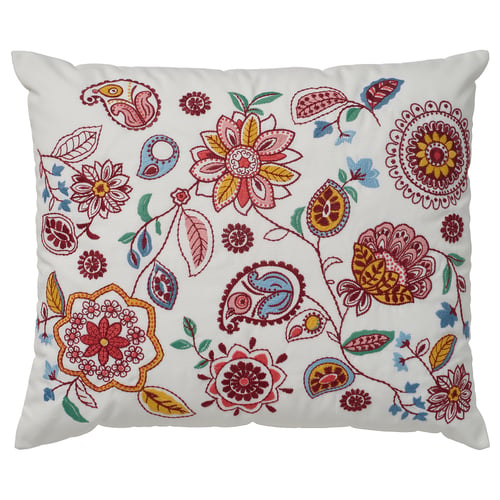 FJÄLLFRYLE Cushion, white multicolour/embroidery, 50x58 cm