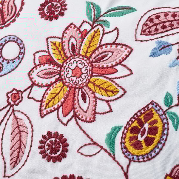 FJÄLLFRYLE Cushion, white multicolour/embroidery, 50x58 cm