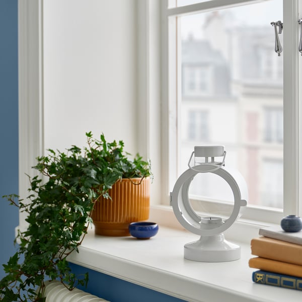 FLODSVALA Lantern for tealight, in/outdoor, off-white, 21 cm