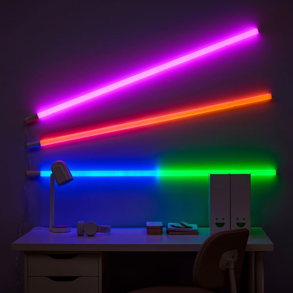 FÖRLIG LED floor/wall lamp, white/adjustable colour, 132 cm