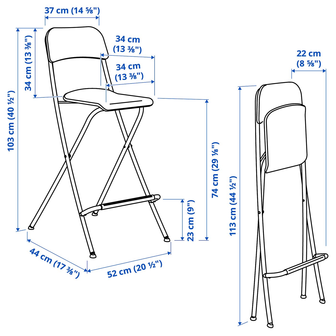 FRANKLIN Bar stool with backrest, foldable, white/white, 74 cm IKEA