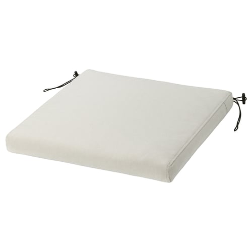 Froson off-white cushion, rectangular with black ties, outdoor use, zip closure.