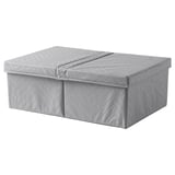Two gray FULLSMOCKAD storage boxes with hinged lids, made of polypropylene fabric and plastic.