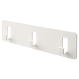 A white GALTBOX wall rack with three hooks. Its made of steel and has a simple, rectangular design.