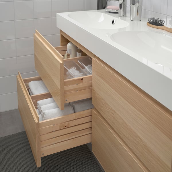 Godmorgon Braviken Wash Stand With 4 Drawers White Stained Oak Effect Brogrund Tap 120x48x68 Cm Ikea