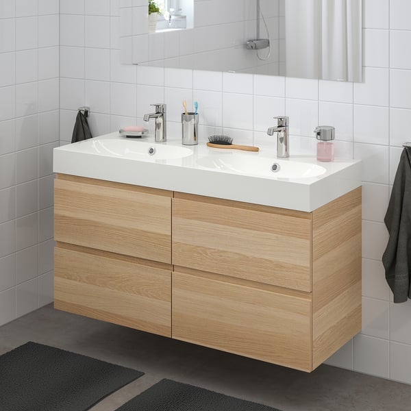 Godmorgon Braviken Wash Stand With 4 Drawers White Stained Oak Effect Brogrund Tap 120x48x68 Cm Ikea