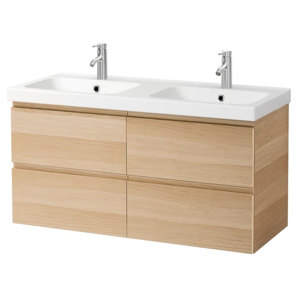 Godmorgon Odensvik Wash Stand With 4 Drawers White Stained Oak Effect Dalskar Tap 123x49x64 Cm Ikea