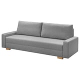 A gray GRÄLVIKEN sofa-bed with a modern, simple design. It has three cushions and wooden legs, perfect for compact spaces.