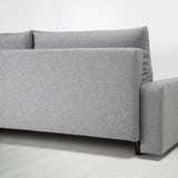 Close-up of GRÄLVIKEN sofa-beds convertible seat and under-seat storage.