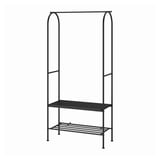 The black GRÅFJÄLLET clothes rack with an industrial design, combining metal frames and particleboard shelves.