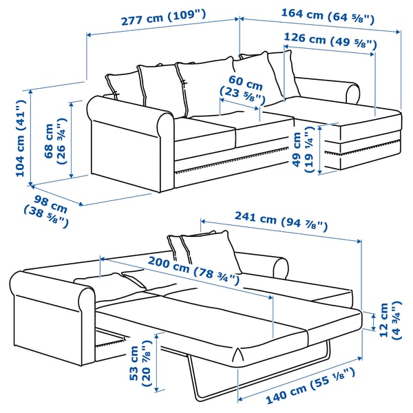 GRÖNLID 3-seat sofa-bed, with chaise longue/Ljungen light red