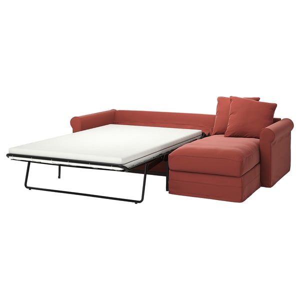 GRÖNLID 3-seat sofa-bed, with chaise longue/Ljungen light red