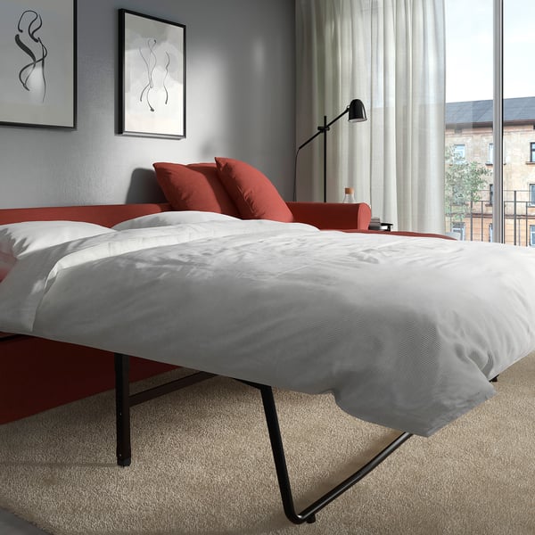 GRÖNLID 3-seat sofa-bed, with chaise longue/Ljungen light red