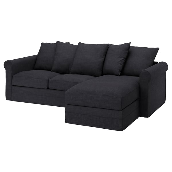 Dark grey GRÖNLID sectional sofa, modern design, with cushions, durable fabric cover.