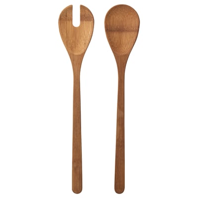 Bamboo serving set: fork and spoon. Simple, stylish design. Light brown color.
