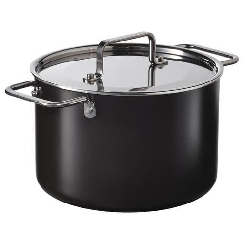 GULDÖRING Pot with lid, non-stick coating stainless steel/black-grey, 3 l