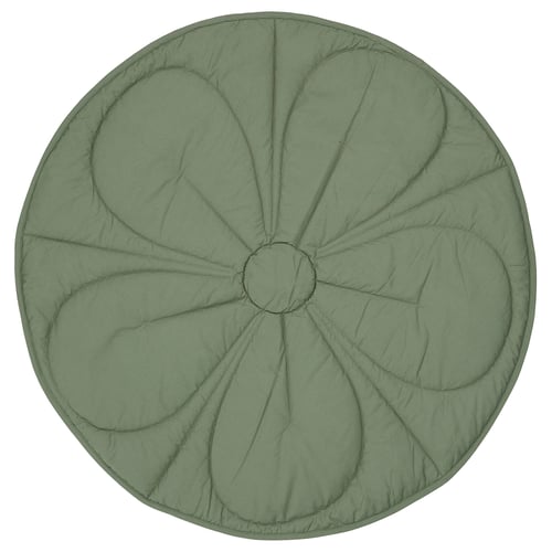 GULDVÄVARE: round green quilted baby blanket, flower design, organic cotton.