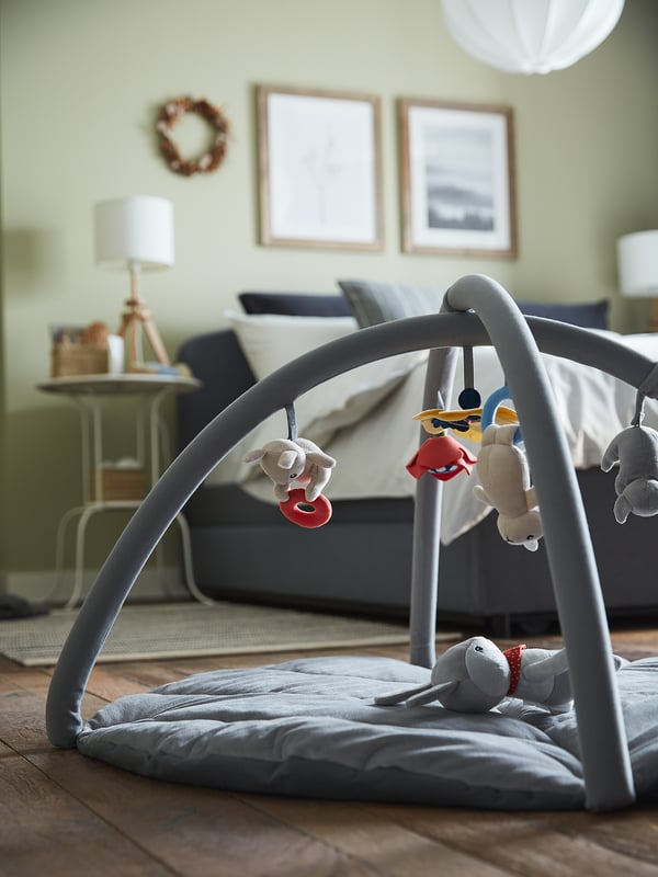Baby gym, GULLIGAST, gray, soft mats, plush toys, hanging mirrors, plush animals, home decoration.
