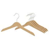 Wooden hangers, natural color, five lightweight hangers, metal hooks.
