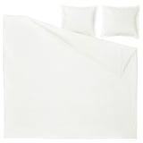 A white HAMPFLOCKEL duvet cover set with matching pillowcases featuring a crisp, classic design made from 100% cotton.
