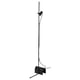 Black HÅRSLINGA floor lamp; adjustable, modern design with metallic stand and cord anchorage.