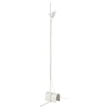 A white HÅRSLINGA floor lamp, featuring a sleek design, adjustable light, and a stable base.