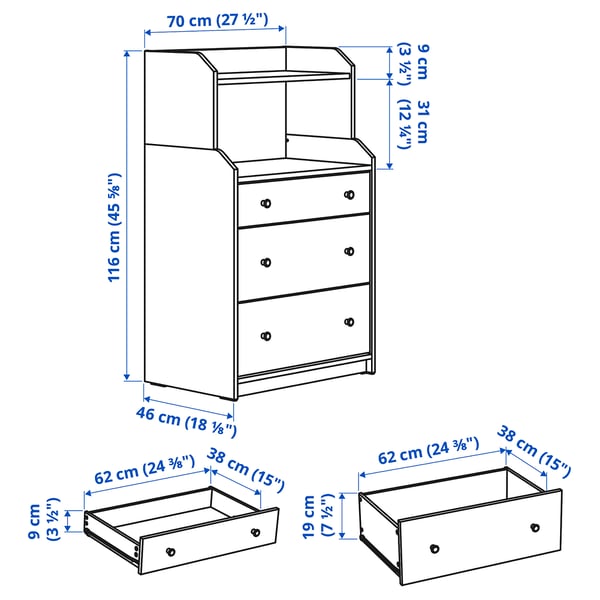 Illustration with measurements for the product: HAUGA.