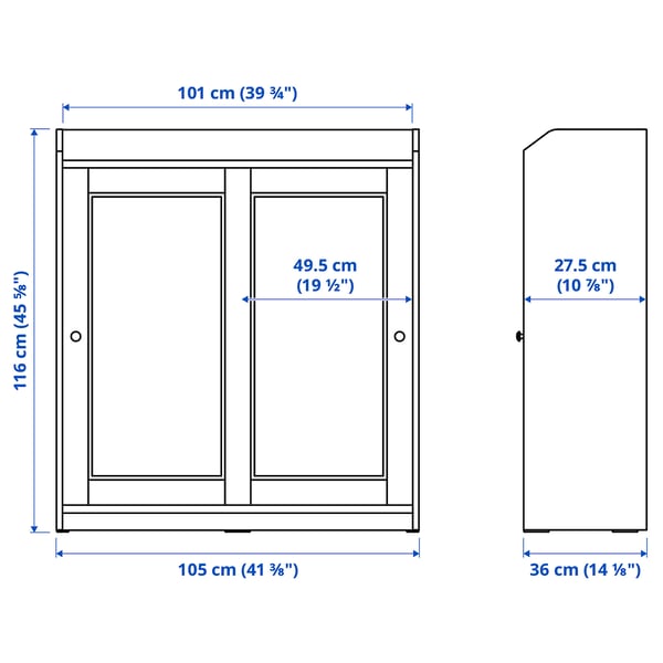 Illustration with measurements for the product: HAUGA.
