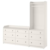 HAUGA: white storage set with 6-drawer chest and open wardrobe, modern minimalist design.
