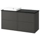 Modern dark grey bathroom cabinet with sleek countertop & basin; minimalist design.