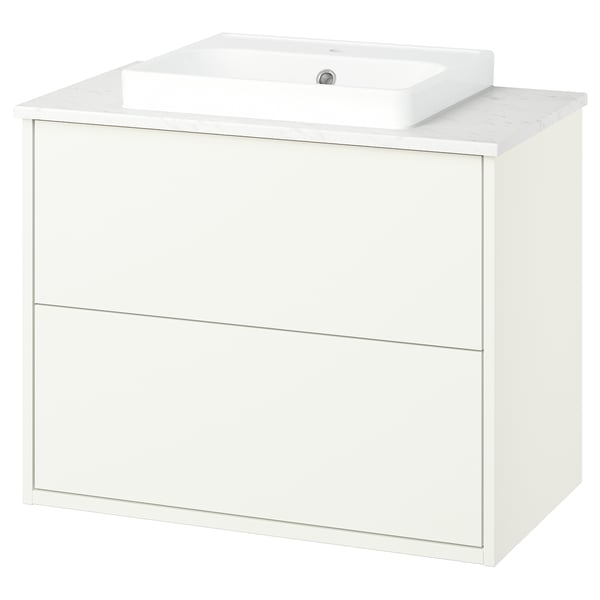 HAVBÄCK white bathroom vanity, sleek design, marble top, ceramic sink.