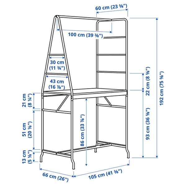 Illustration with measurements for the product: HÅVERUD.