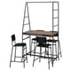 Option: HÅVERUD table set, black metal, wood top, with ladder storage, four stools.