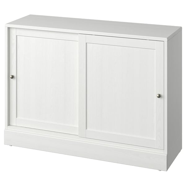 HAVSTA white sideboard, pine wood, rectangular, sliding doors, rustic design.