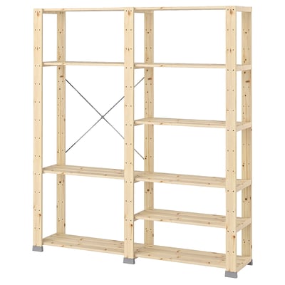 HEJNE light wood storage unit. Square, modular design with multiple shelves.