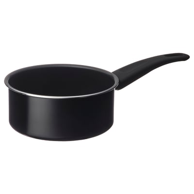 HEMLAGAD black saucepan, non-stick ceramic interior, aluminum body, single handle for easy grip.
