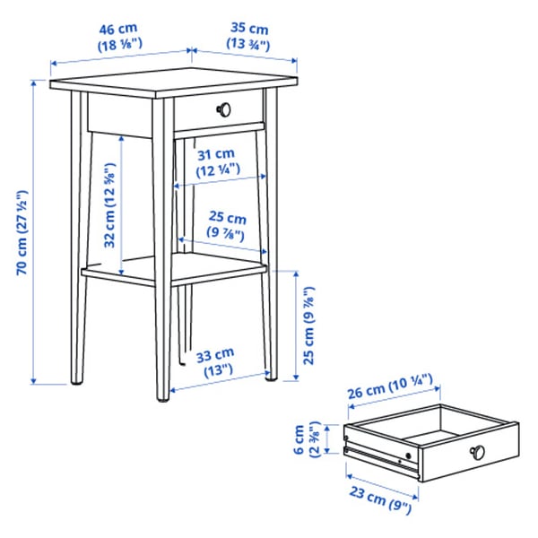 Illustration with measurements for the product: HEMNES.