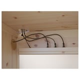 Wooden desk with built-in cable management, solid wood construction.